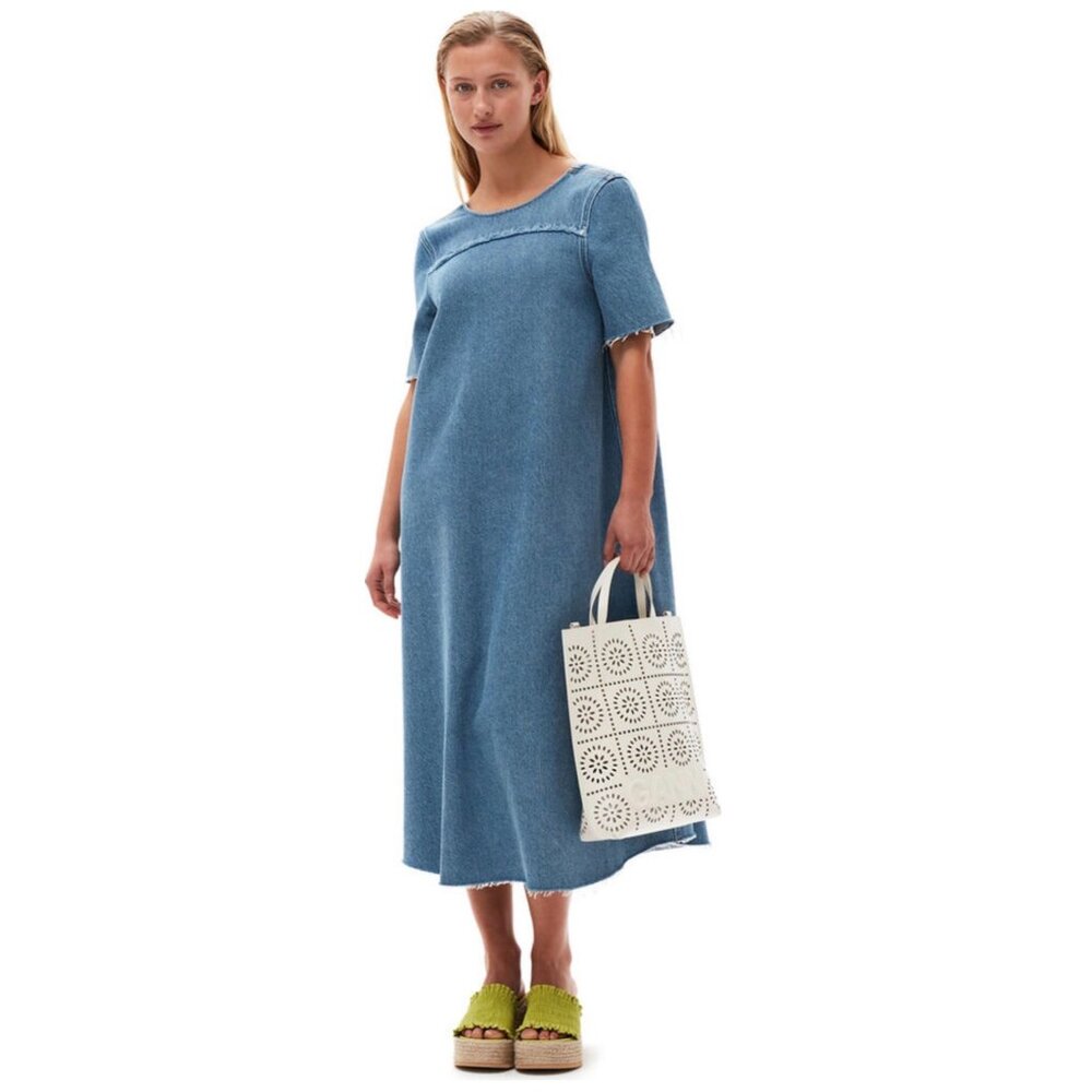 GANNI Scoop Back Organic Cotton Denim Midi Dress Indigo Blue EU 36 US 4 New - Picture 16 of 16